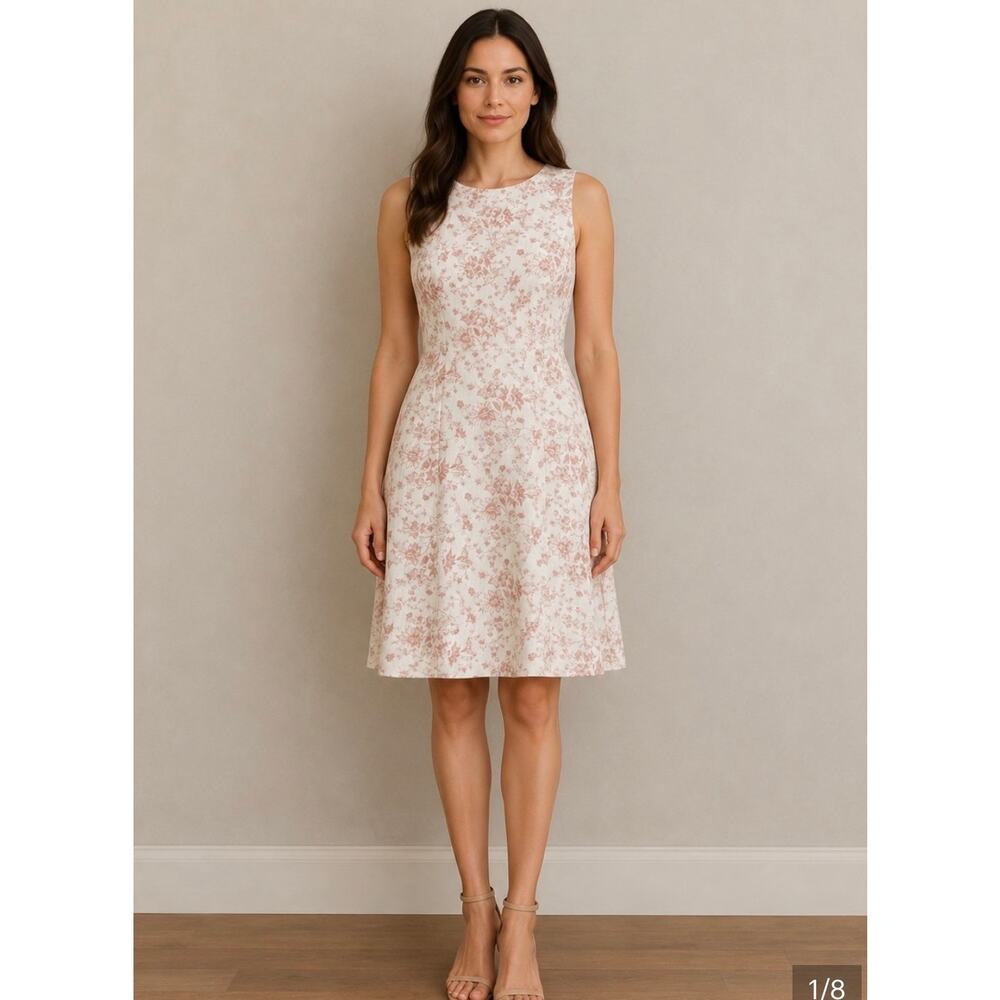 Eva Mendes NY&C Womens Sleeveless Pink Floral Curvy Fit Flare Dress Size L